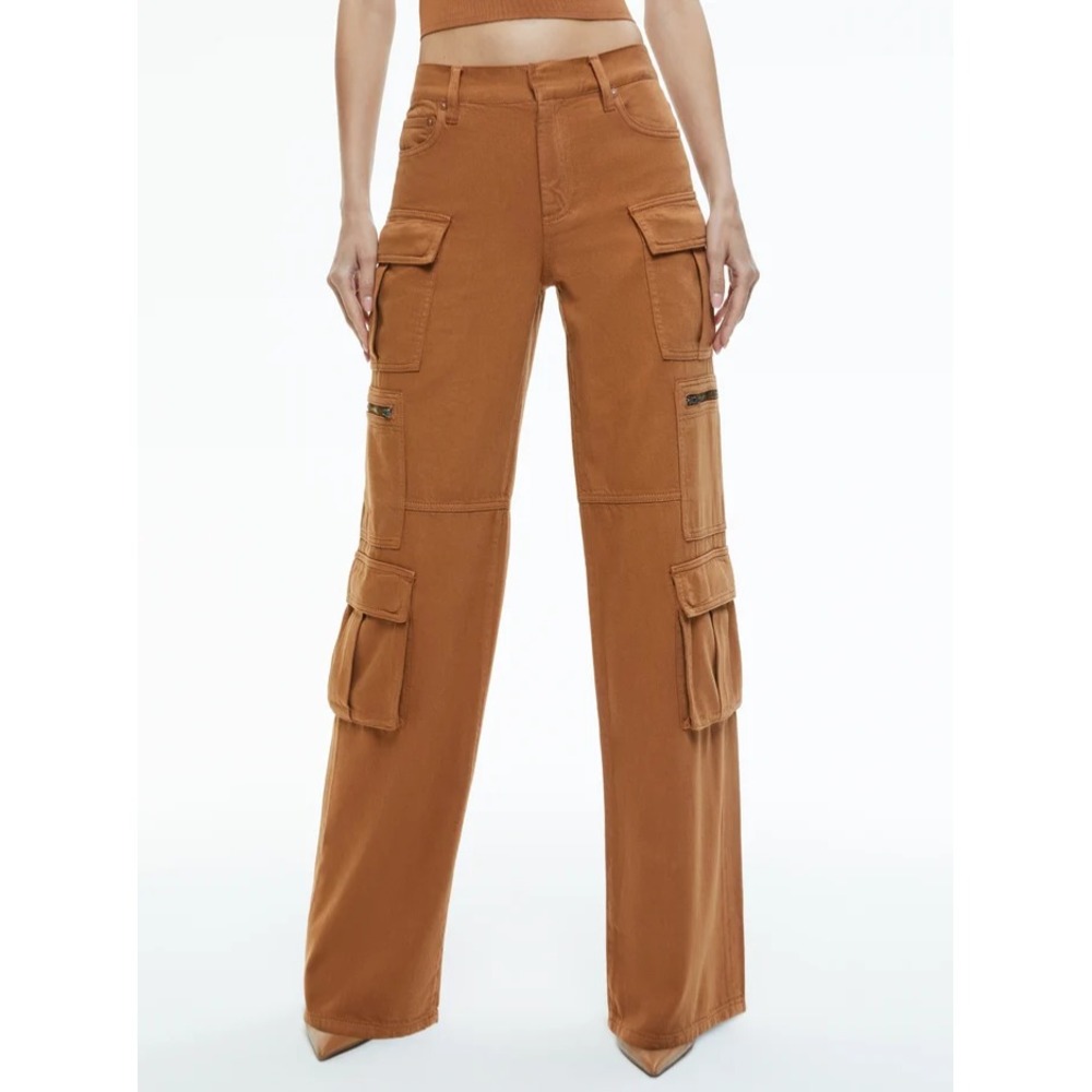 Alice and Olivia Cay Cargo Jeans Camel Size 28 Baggy Brand New with Tags $395